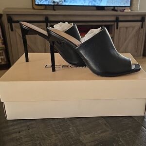 BCBG Black Leather High Heel Mules